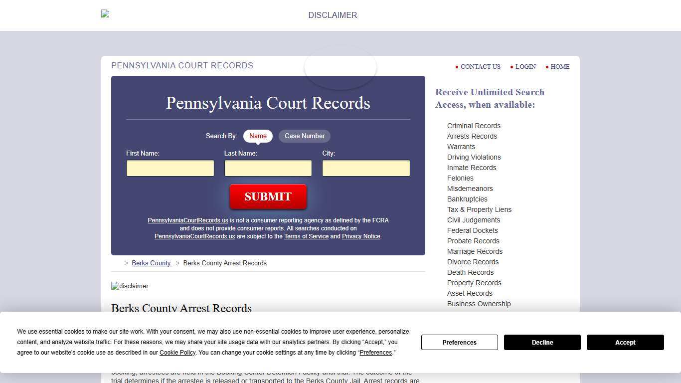 Berks County Arrest Records PennsylvaniaCourtRecords.us